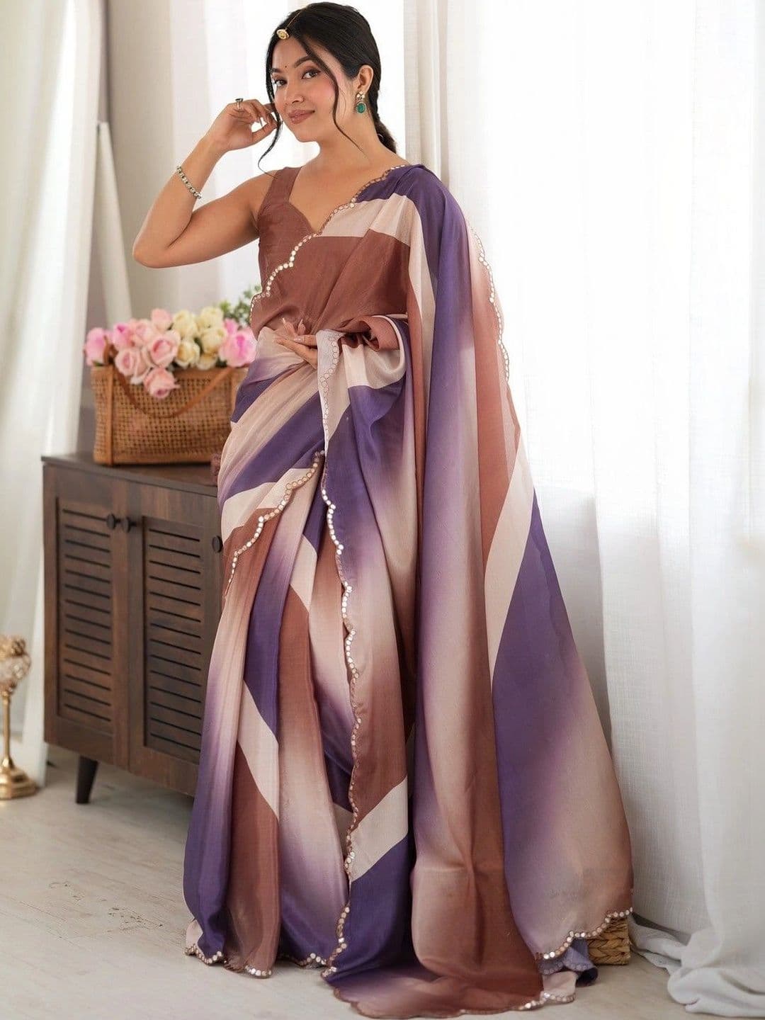 KALINI Ombre Mirror Work Silk Blend Saree thumbnail 3