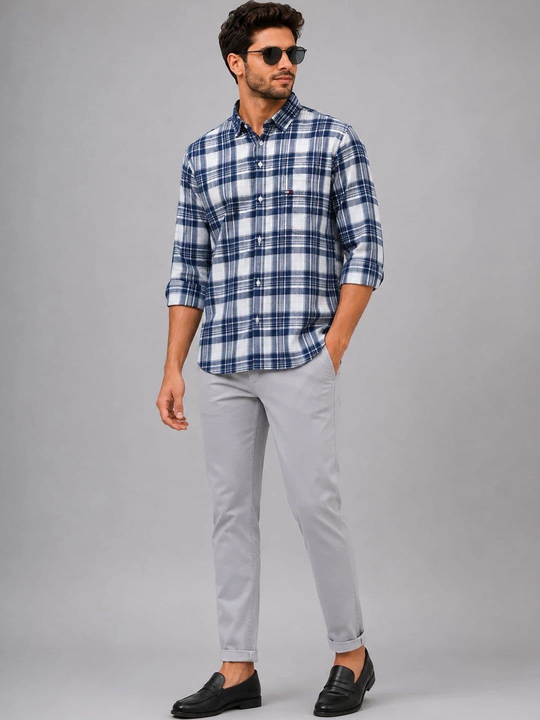 U.S. PITCHERS Men Modern Slim Fit Tartan Checks Checked Casual Shirt thumbnail 4