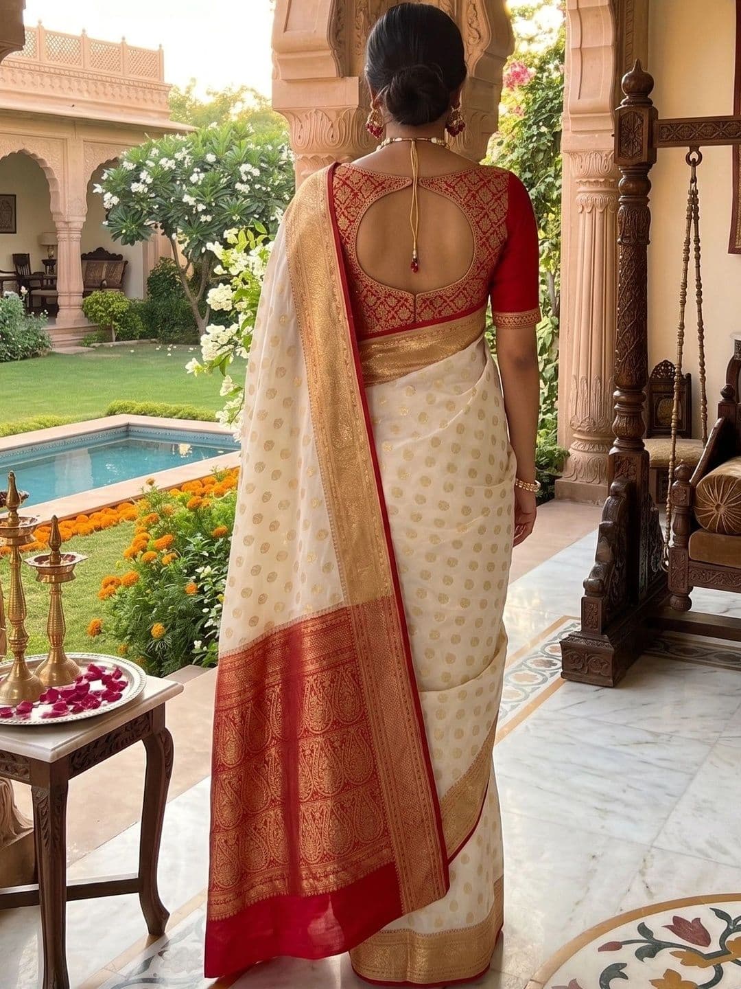 ADR CHIKANKARI Woven Design Zari Art Silk Banarasi Saree thumbnail 5