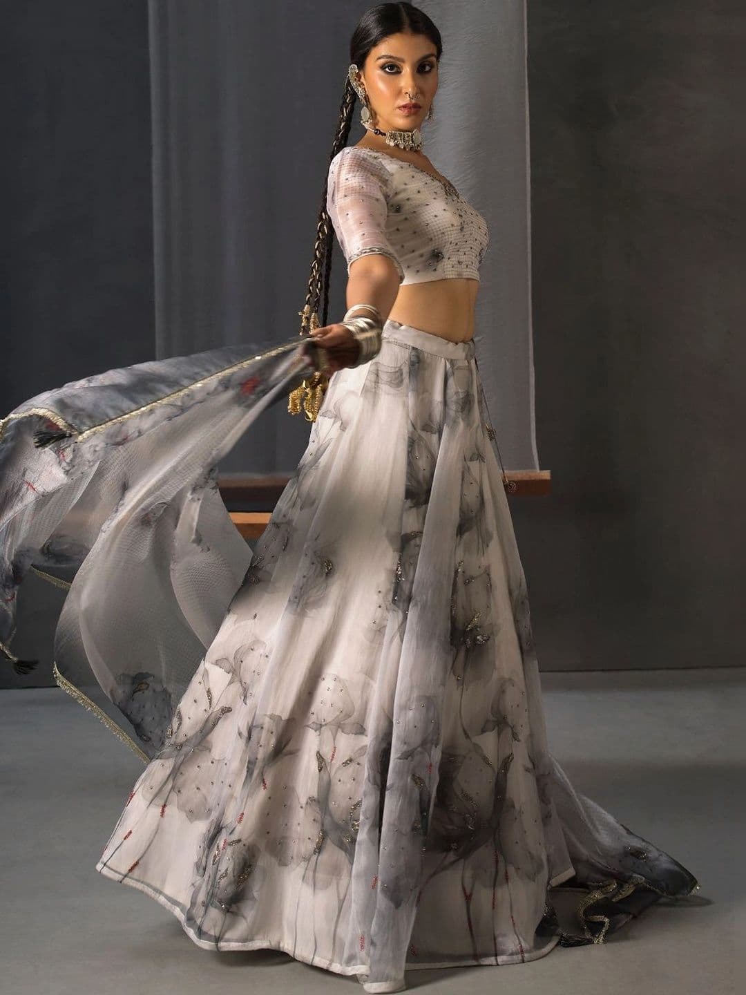 JIVANIS Embellished Thread Work Ready to Wear Lehenga & Blouse With Dupatta thumbnail 4