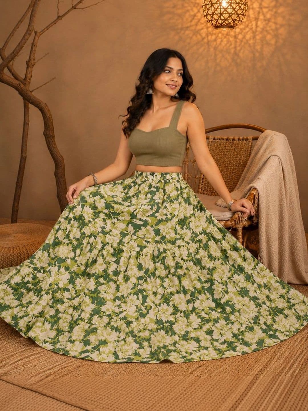 House of Sakhhi Women Pure Cotton Blend Floral Maxi Flared Skirt thumbnail 5