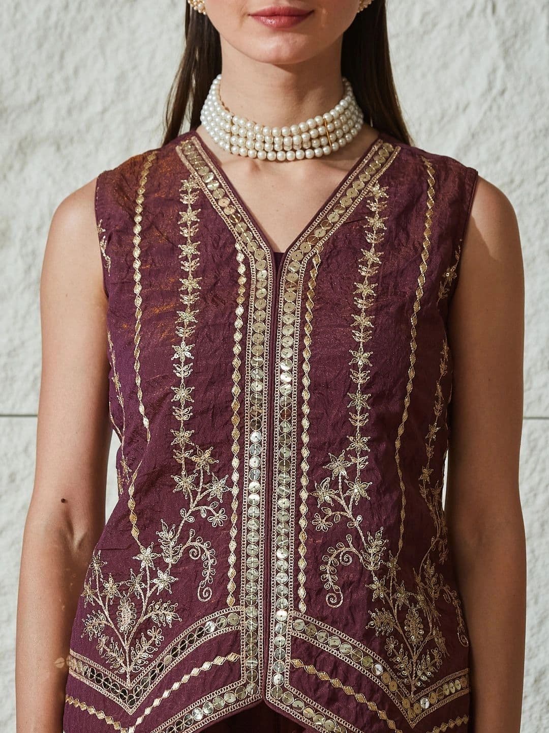 MOKOSH Women Ethnic Motifs Embroidered Empire Pure Silk Kurta with Palazzos thumbnail 4