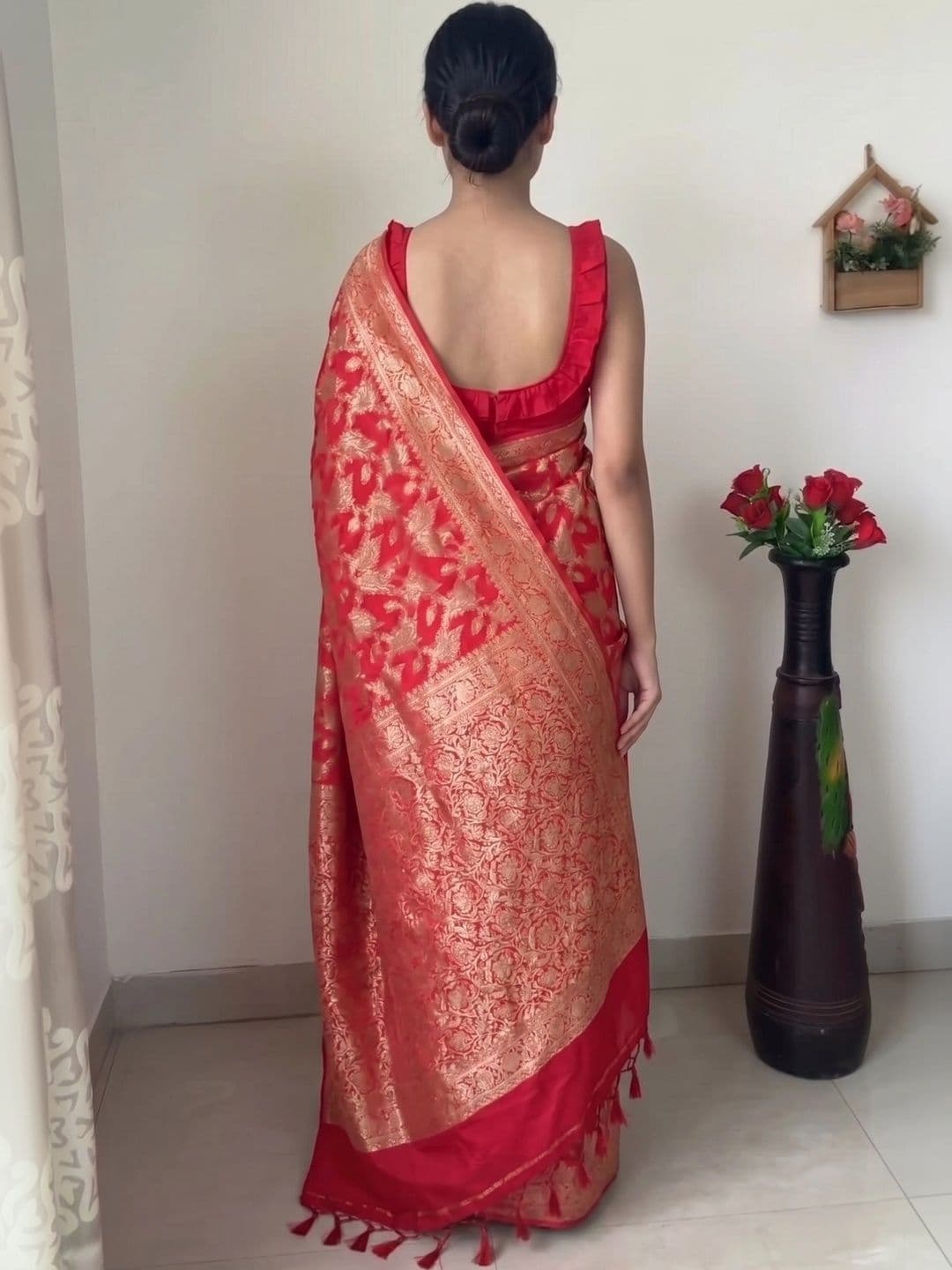 you shop we ship Woven Design Zari Art Silk Banarasi Saree thumbnail 4