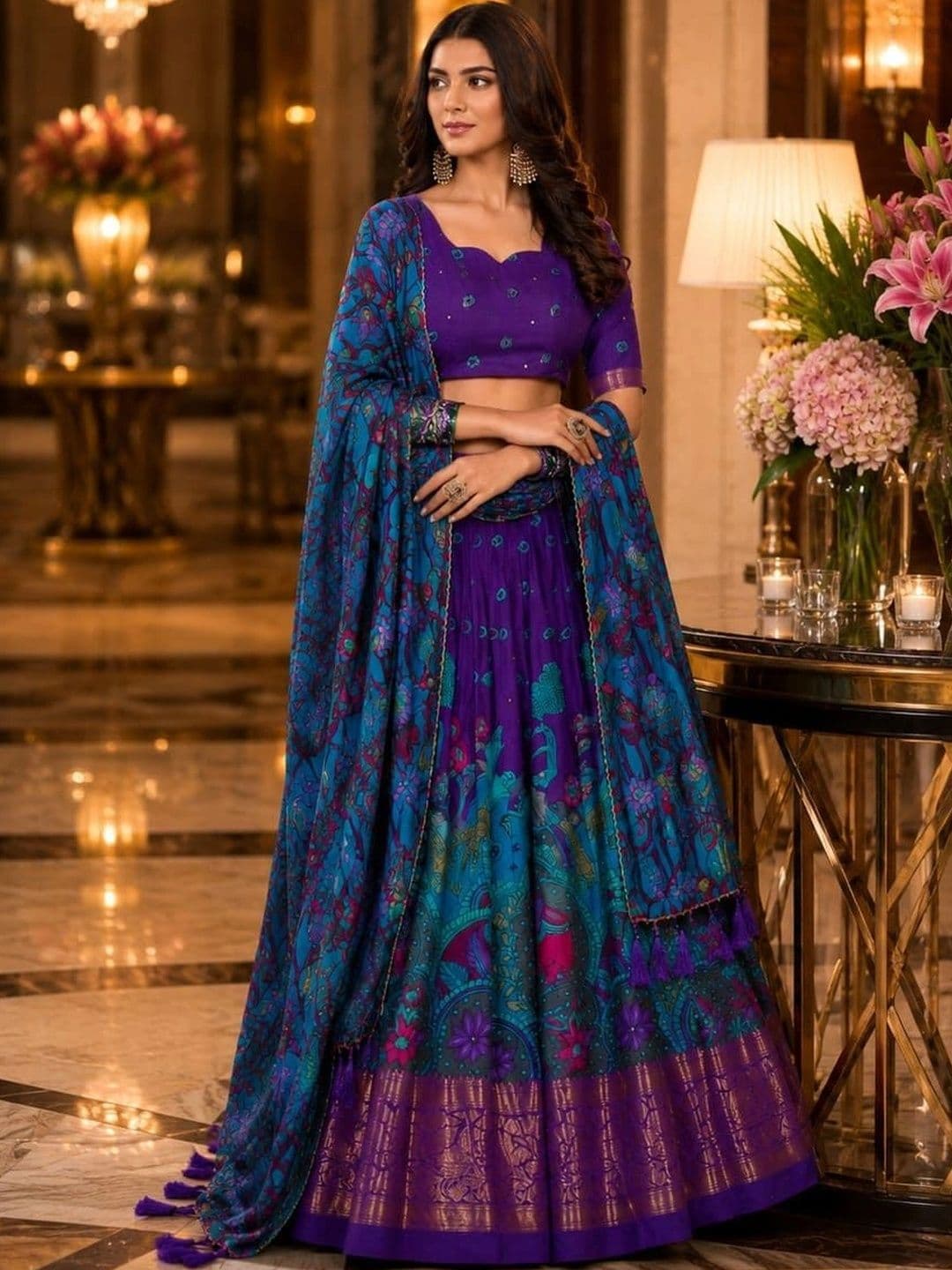 House of Pataudi Embellished Semi-Stitched Lehenga & Unstitched Blouse Tassels thumbnail 5