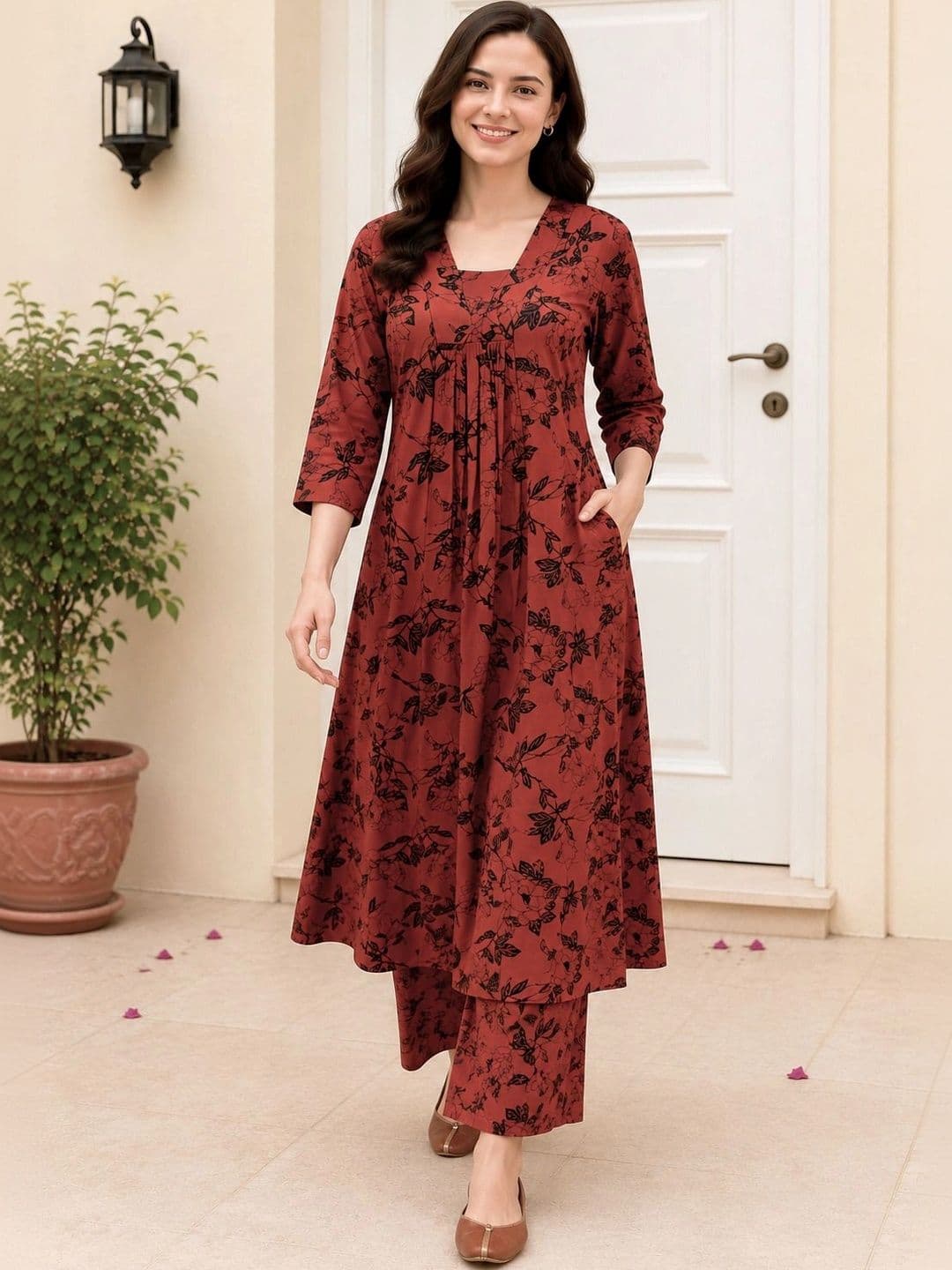 HIVA TRENDZ Women Floral Printed Regular Kurta with Palazzos thumbnail 3