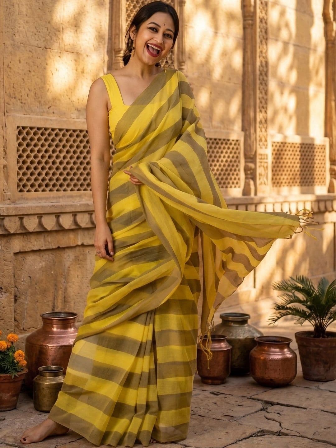 clotheva Woven Design Zari Linen Blend Saree thumbnail 5