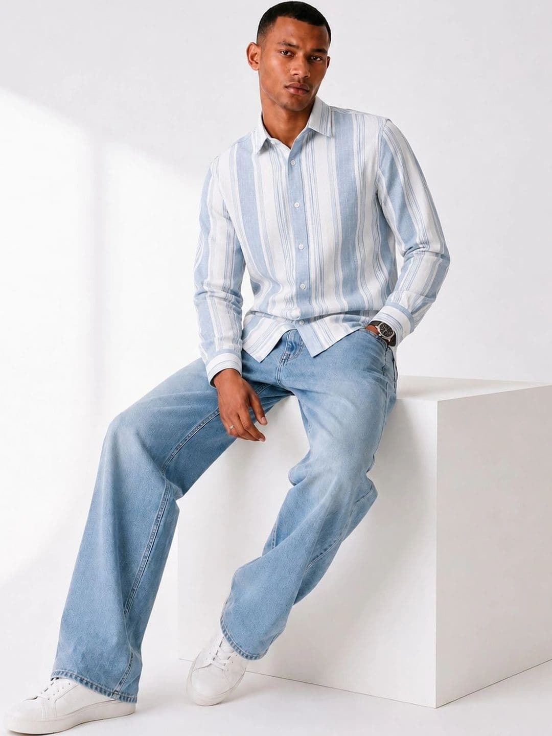 THE OLD MONKEY CO Men Standard Striped Casual Shirt thumbnail 3