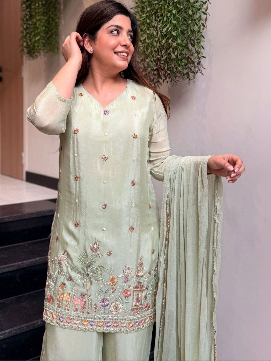 PRASAANCREATION Women Ethnic Embroidered Regular Thread Work Kurta  Patiala With Dupatta thumbnail 2