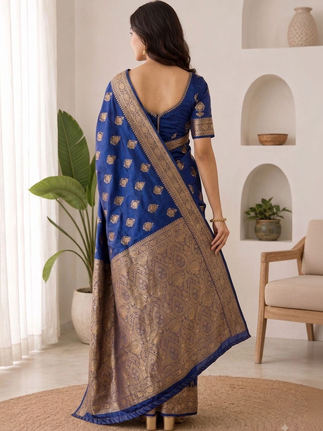 KRISHNA KURTIES Woven Design Zari Art Silk Banarasi Saree thumbnail 2