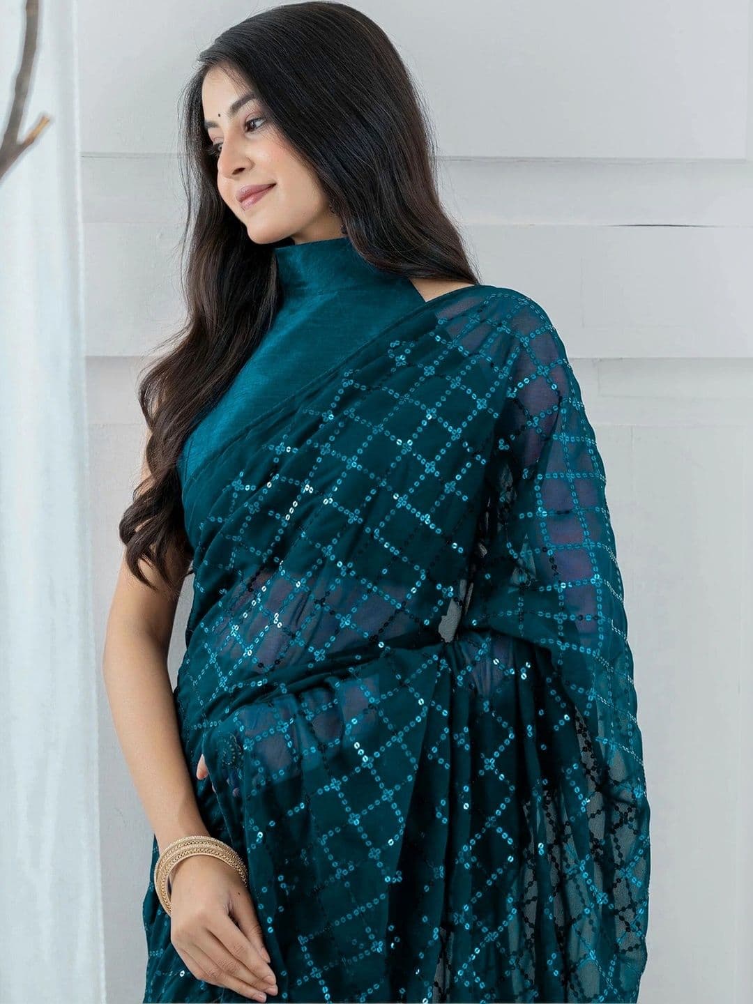 Mitera Embellished Sequinned Poly Georgette Designer Saree thumbnail 2