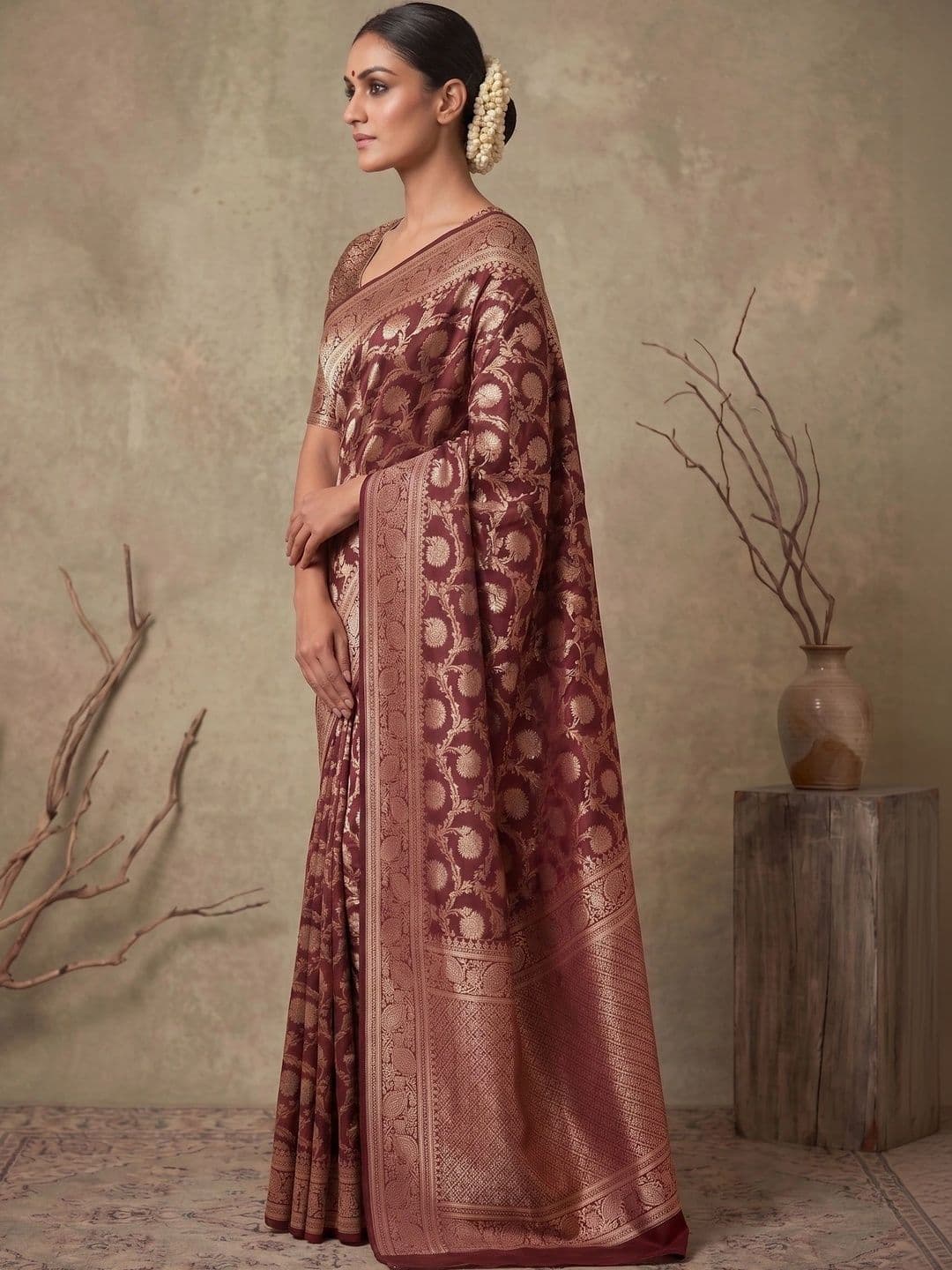 AAVEE Woven Design Zari Art Silk Banarasi Saree thumbnail 3