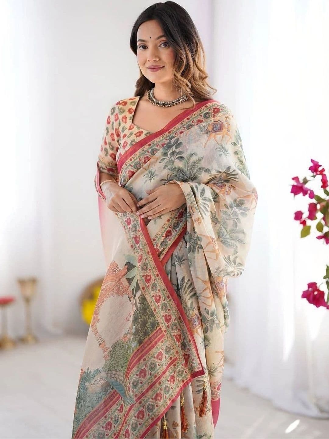 Vmdesigns Woven Design Zari Linen Blend Saree thumbnail 6