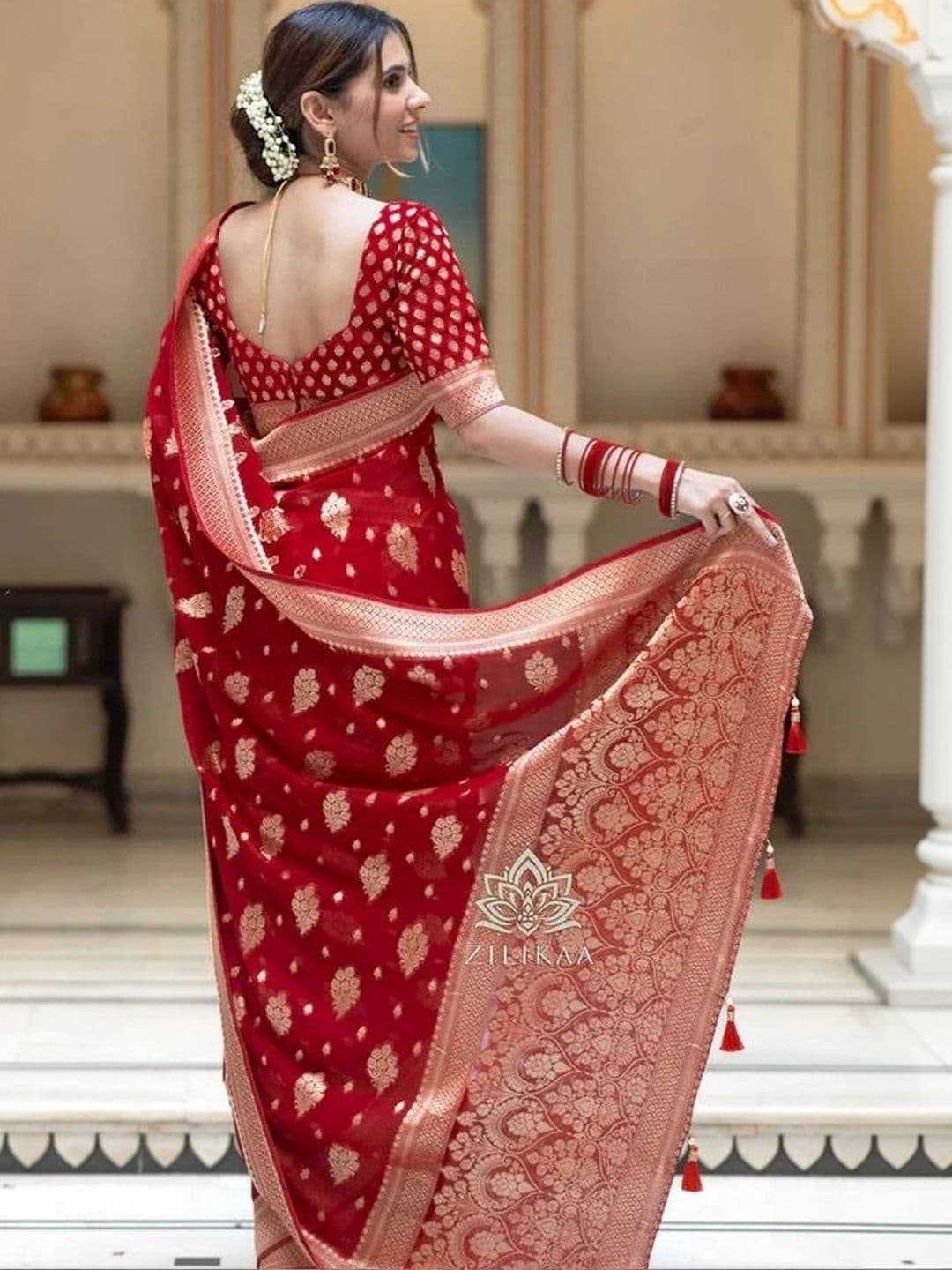 revika Woven Design Zari Art Silk Designer Kanjeevaram Saree thumbnail 4