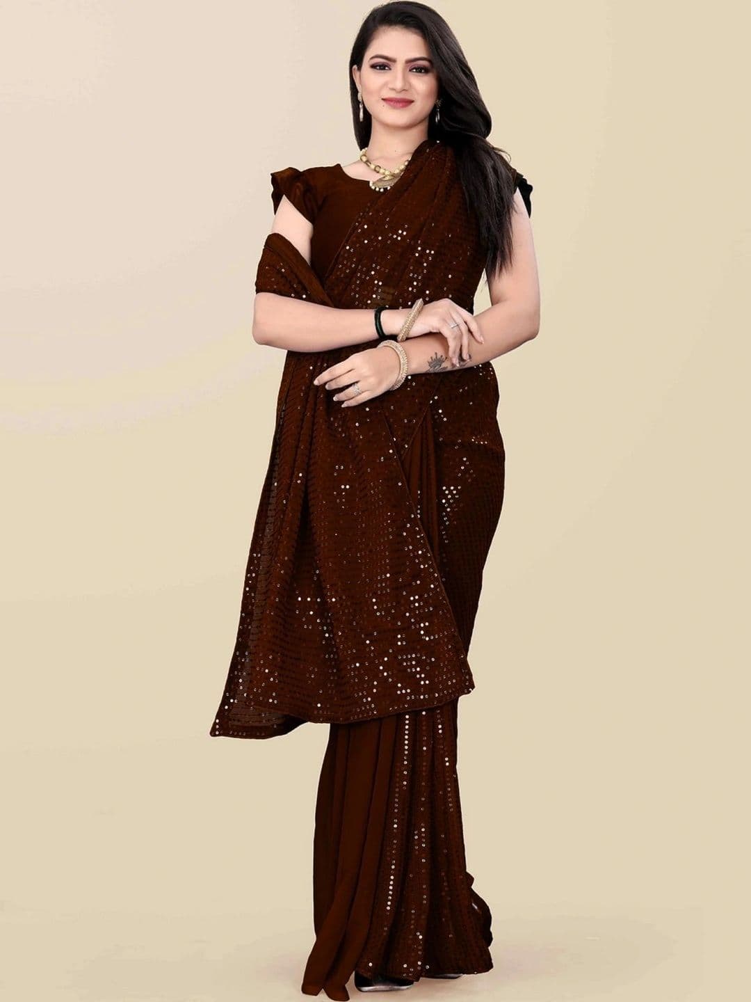 Mitera Embellished Sequinned Poly Georgette Designer Saree thumbnail 3