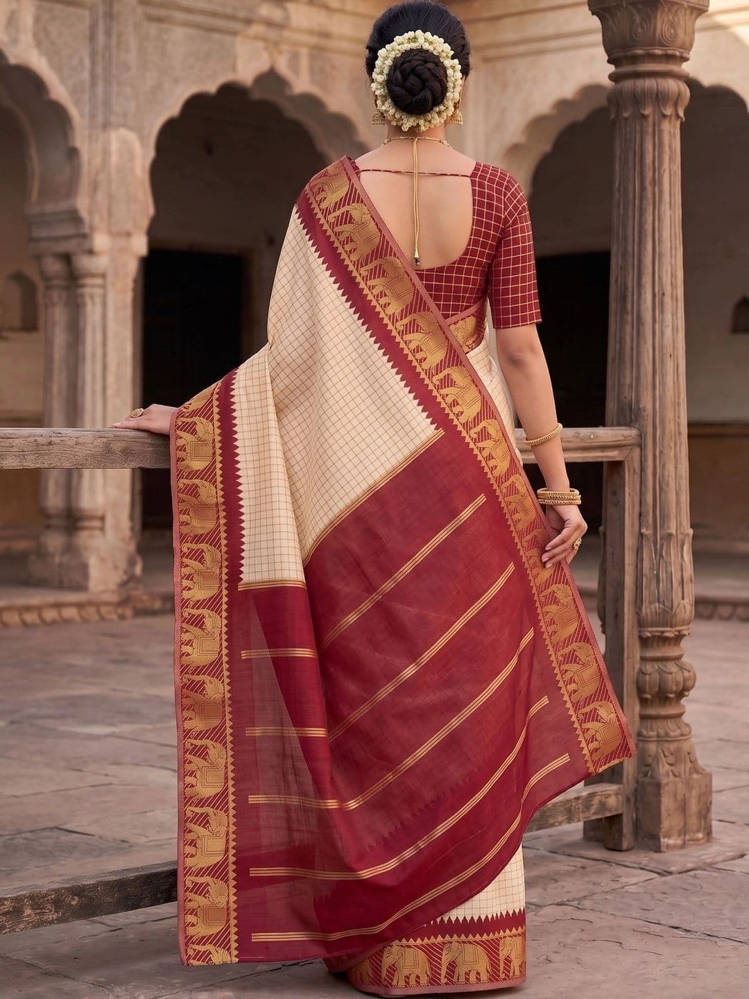 AwadhiCraft Checked Zari Art Silk Banarasi Saree thumbnail 2