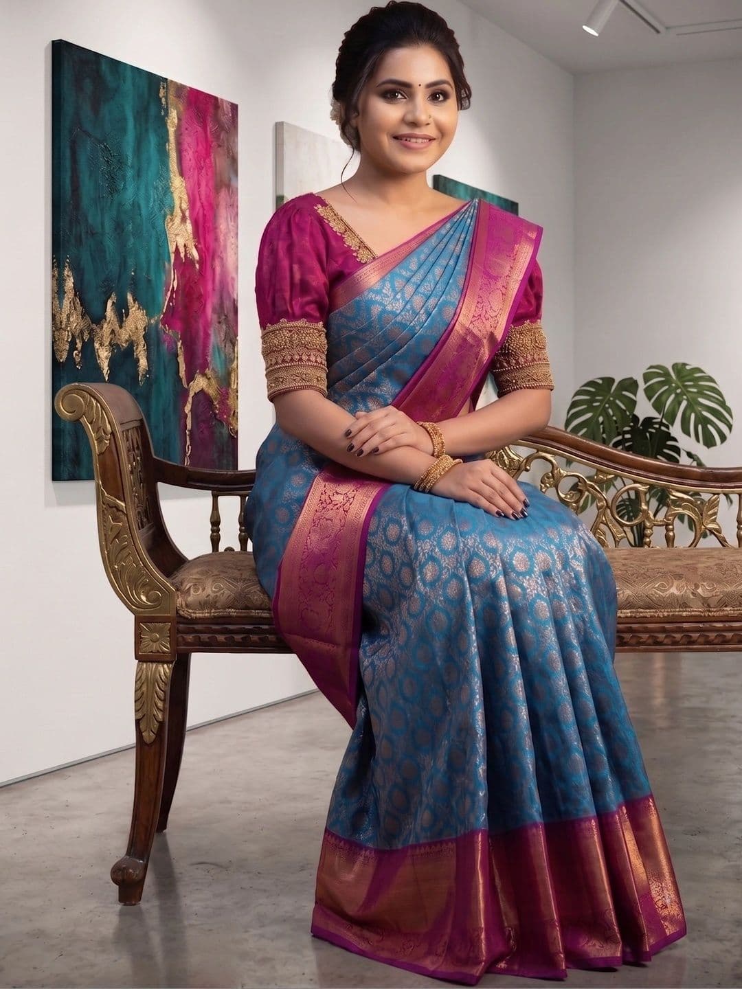ZARA STAR Woven Design Zari Art Silk Banarasi Saree thumbnail 2