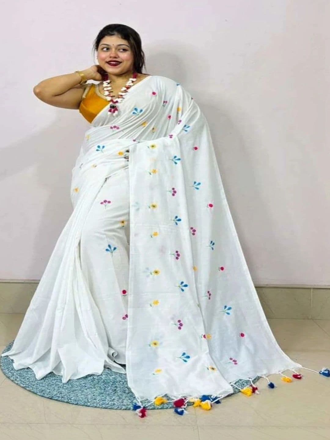 Zayraa Floral Embroidered Pure Cotton Khadi Saree - view 1