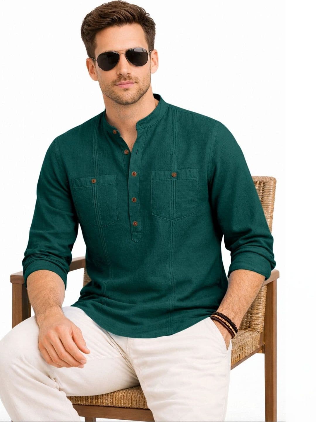ZBIO Pack Of 2 Men Solid Half Button-Front Kurta thumbnail 3