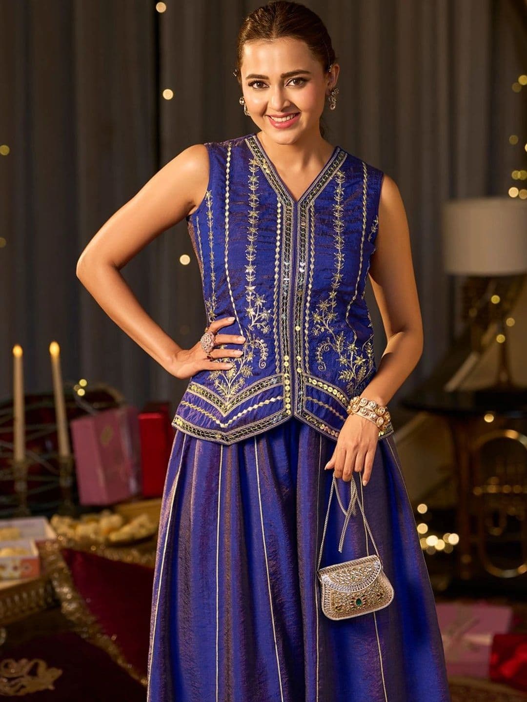 MOKOSH Women Ethnic Motifs Embroidered Pleated Pure Silk Kurta with Palazzos thumbnail 4