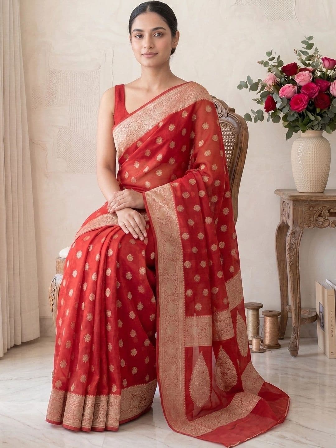 Narayan creations Woven Design Zari Art Silk Banarasi Saree thumbnail 5