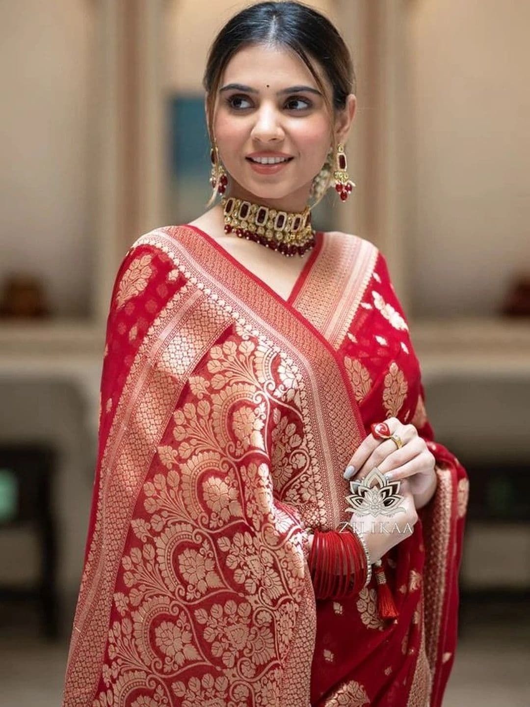 revika Woven Design Zari Art Silk Designer Kanjeevaram Saree thumbnail 3