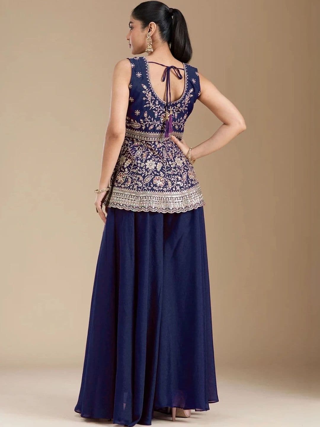 Sangria Women Floral Embroidered Empire Thread Work Kurti with Sharara & With Dupatta thumbnail 3