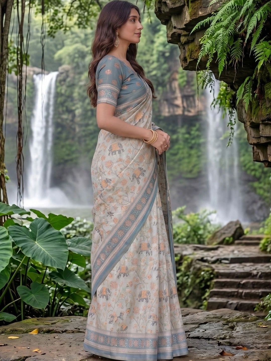 AJ FASHION PLUS Woven Design Zari Linen Blend Saree thumbnail 5