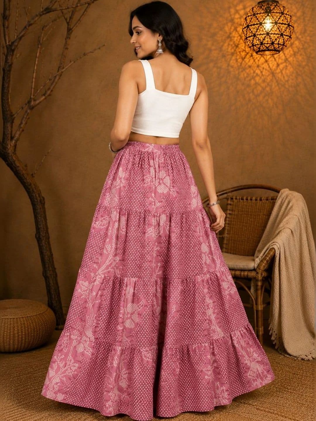 House of Sakhhi Women Pure Cotton Blend Floral Tiered Maxi Tiered Skirt thumbnail 5
