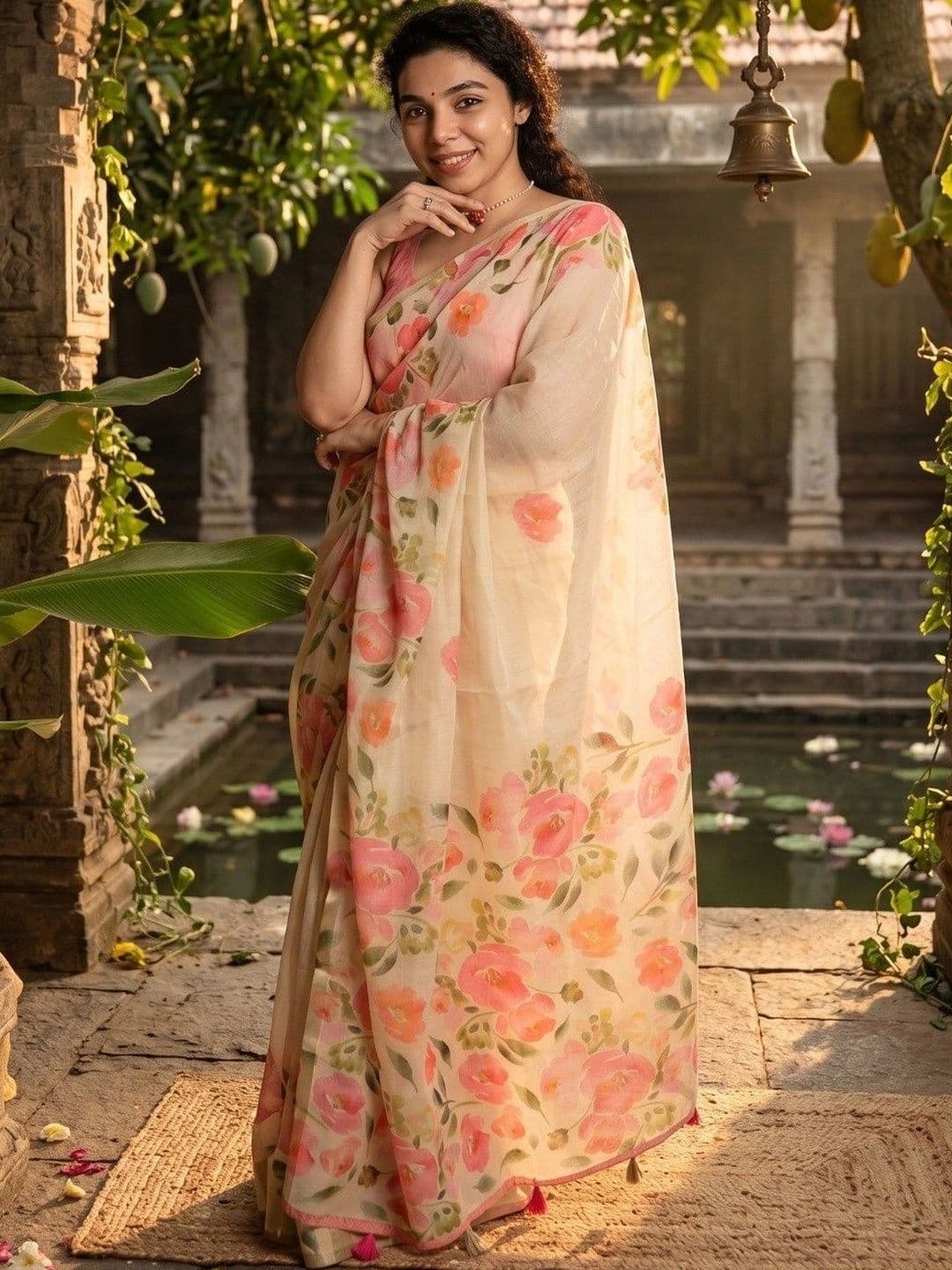 VelvetHue Floral Zari Linen Blend Saree thumbnail 4