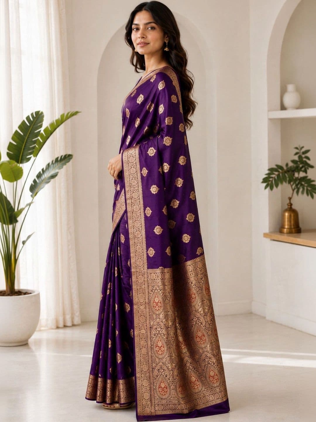 KRISHNA KURTIES Woven Design Zari Art Silk Banarasi Saree thumbnail 3
