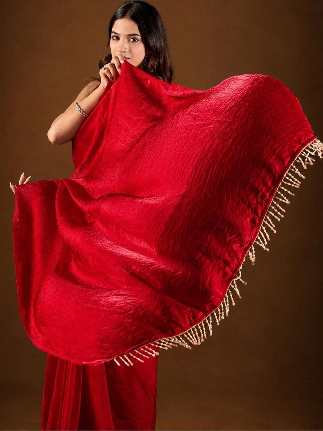 house of kk Beads and Stones Satin Designer Saree thumbnail 3