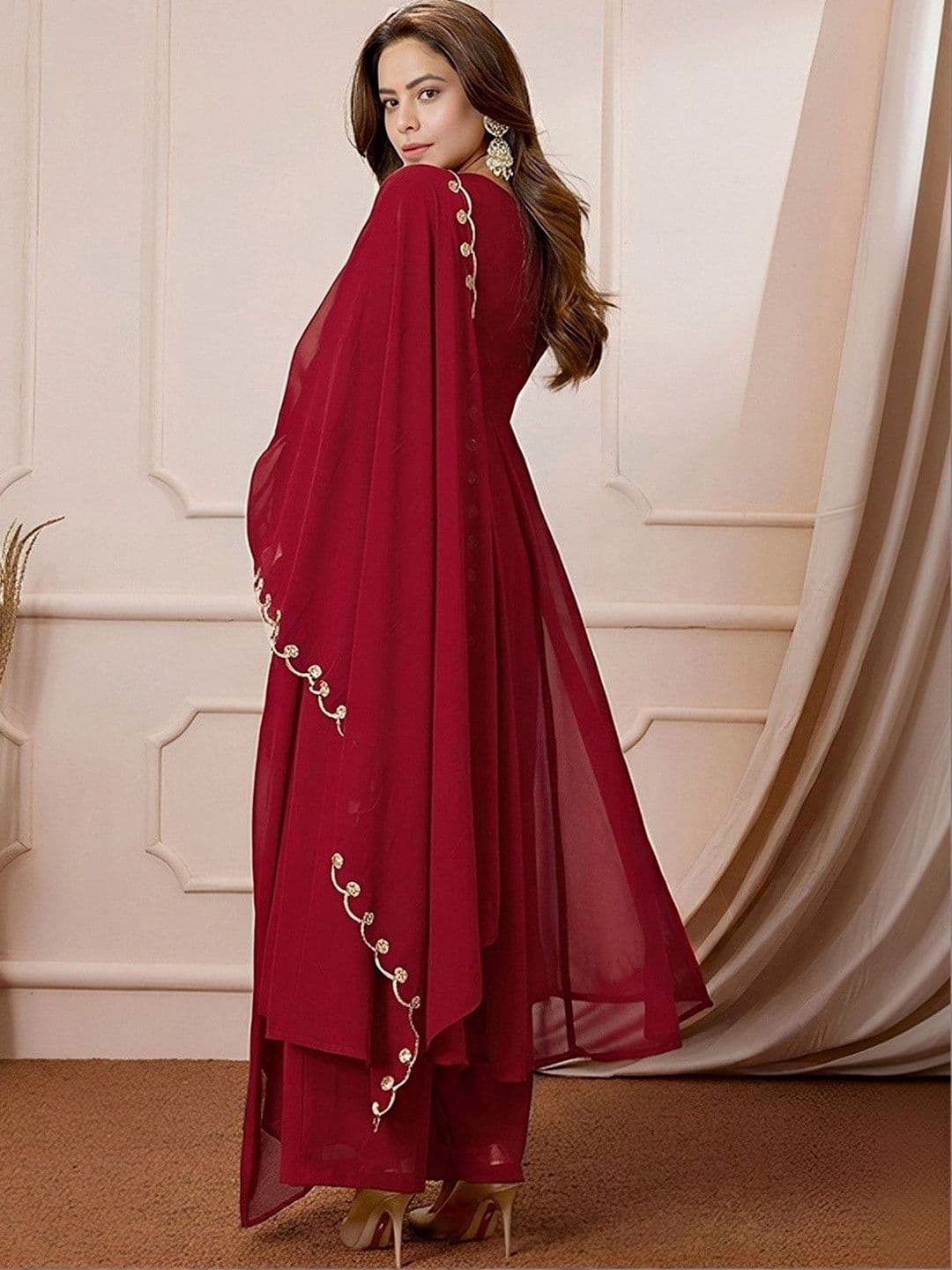 Anouk Women Embroidered Empire Thread Work Kurta with Palazzos & With Dupatta thumbnail 4
