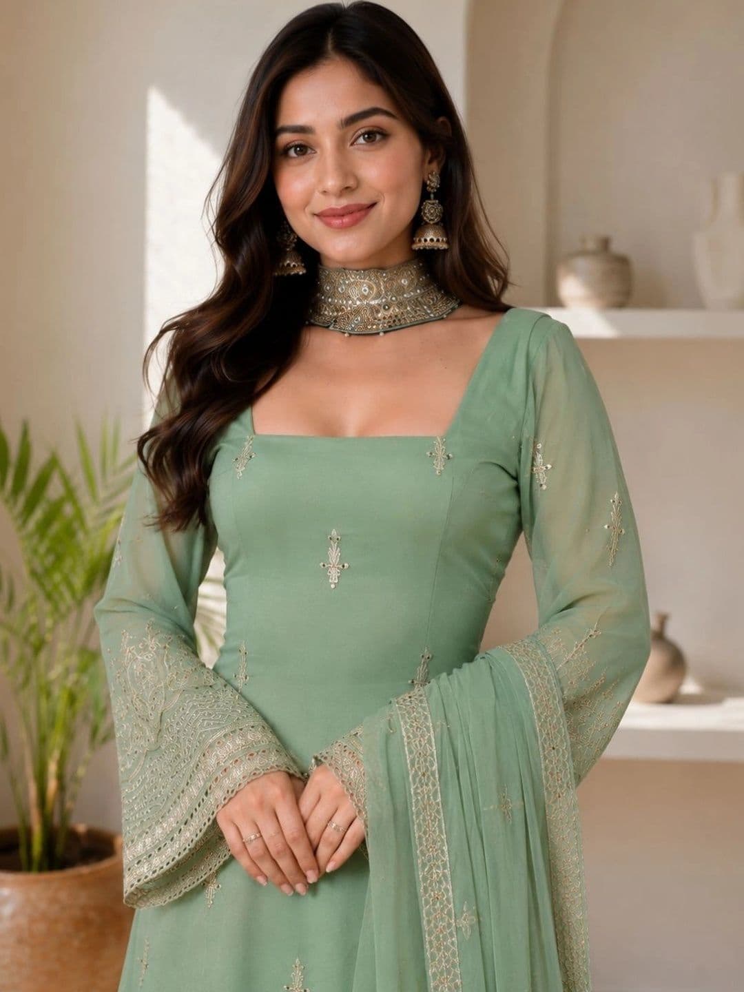 Moda Rapido Women Ethnic Motifs Embroidered Regular Thread Work Kurta with Trousers & With Dupatta thumbnail 3