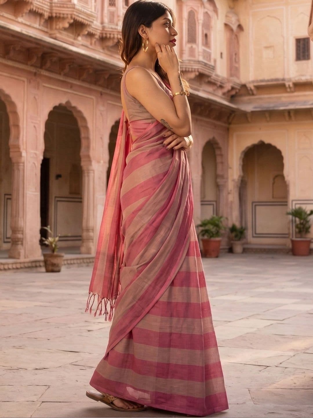 Eecoo Woven Design Zari Linen Blend Saree thumbnail 2