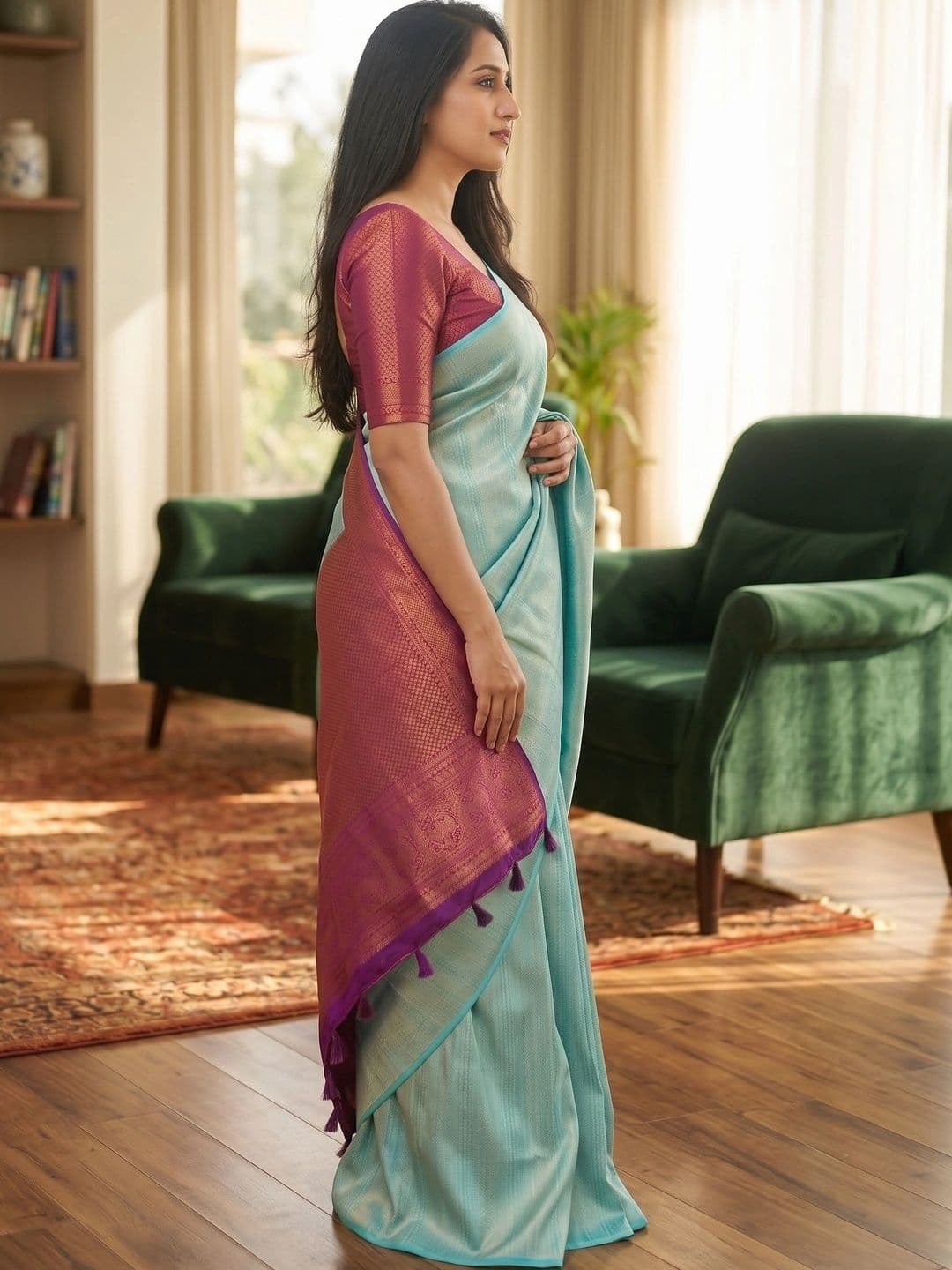 7Eleven Fashion Woven Design Zari Art Silk Banarasi Saree thumbnail 5
