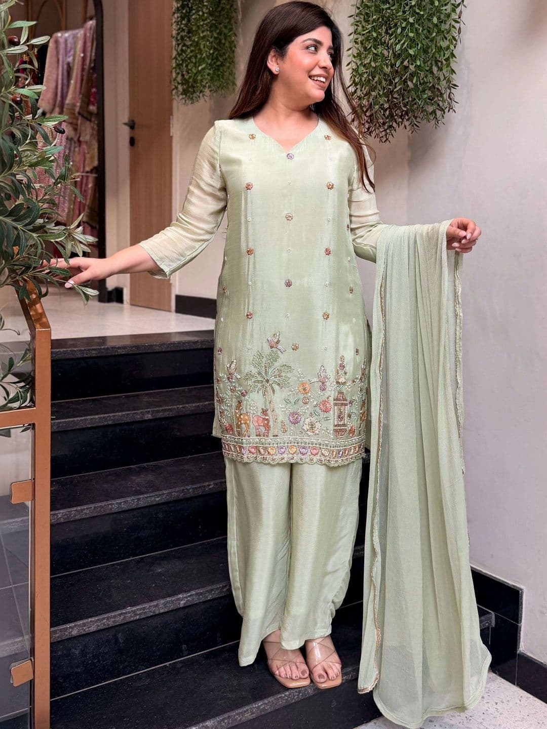PRASAANCREATION Women Ethnic Embroidered Regular Thread Work Kurta Patiala With Dupatta - view 1