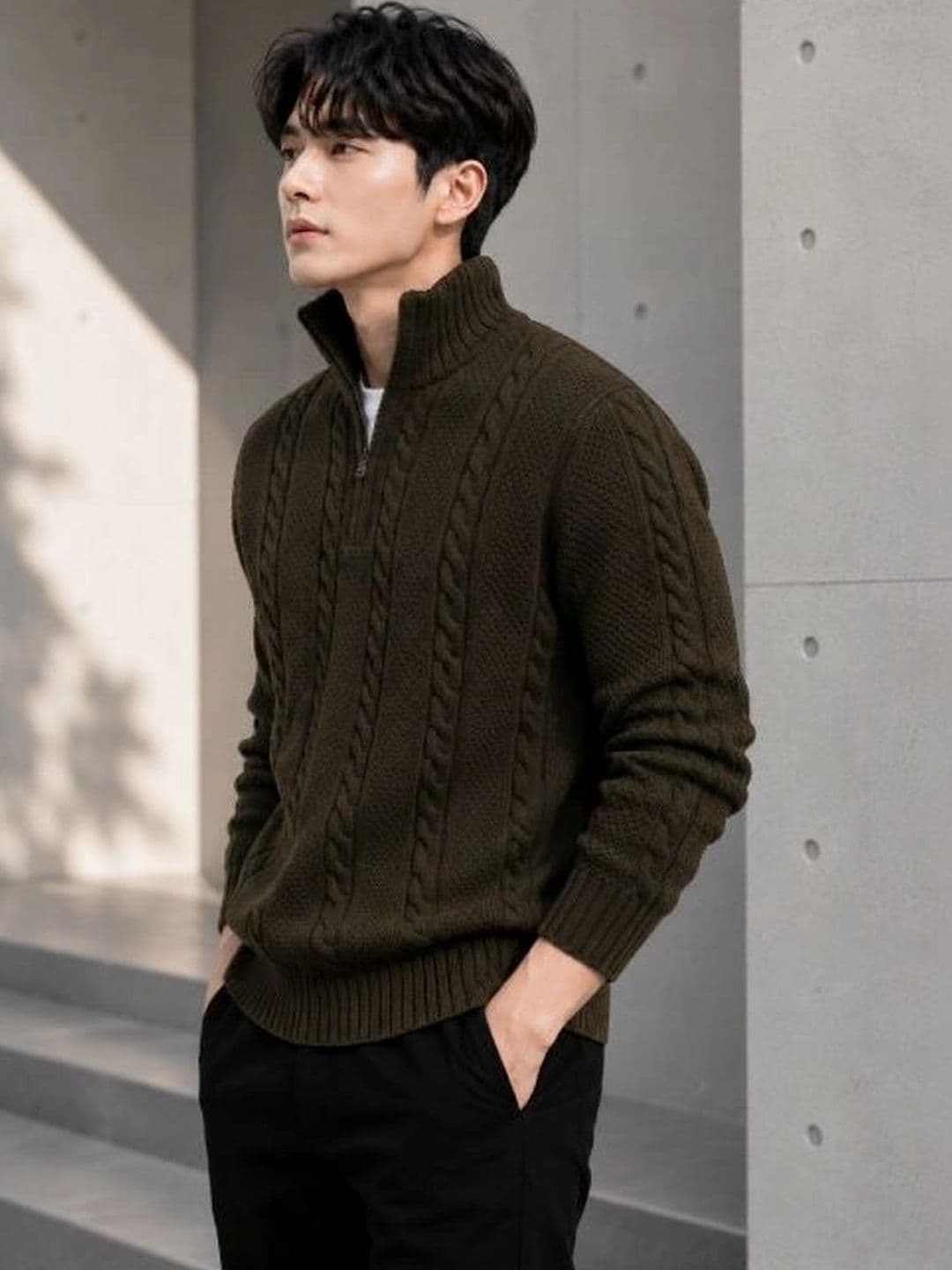 Badlook Men Cable Knit Woollen Pullover thumbnail 2