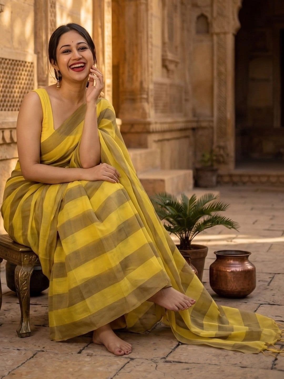 clotheva Woven Design Zari Linen Blend Saree thumbnail 6