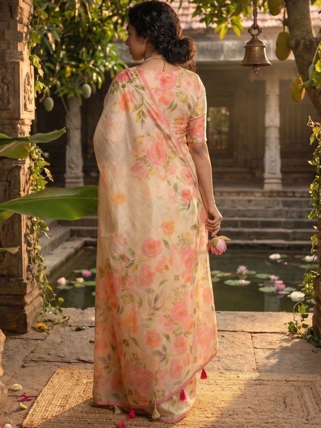 clotheva Woven Design Zari Linen Blend Saree thumbnail 3