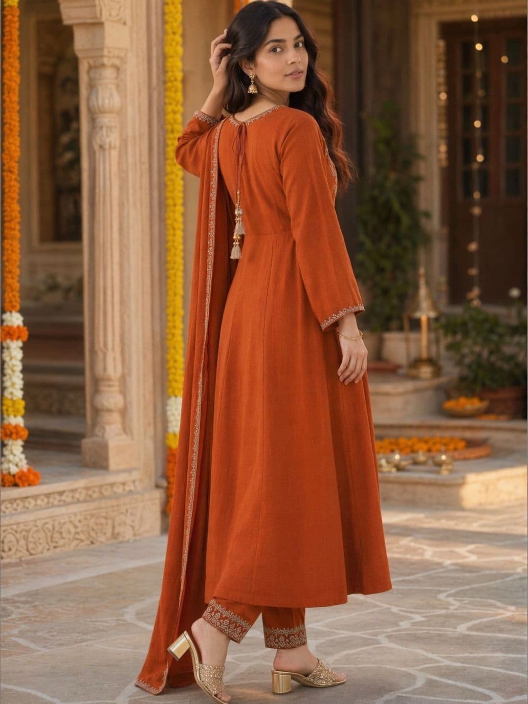 Sangria Women Ethnic Motifs Embroidered Empire Thread Work Kurta with Trousers & With Dupatta thumbnail 4