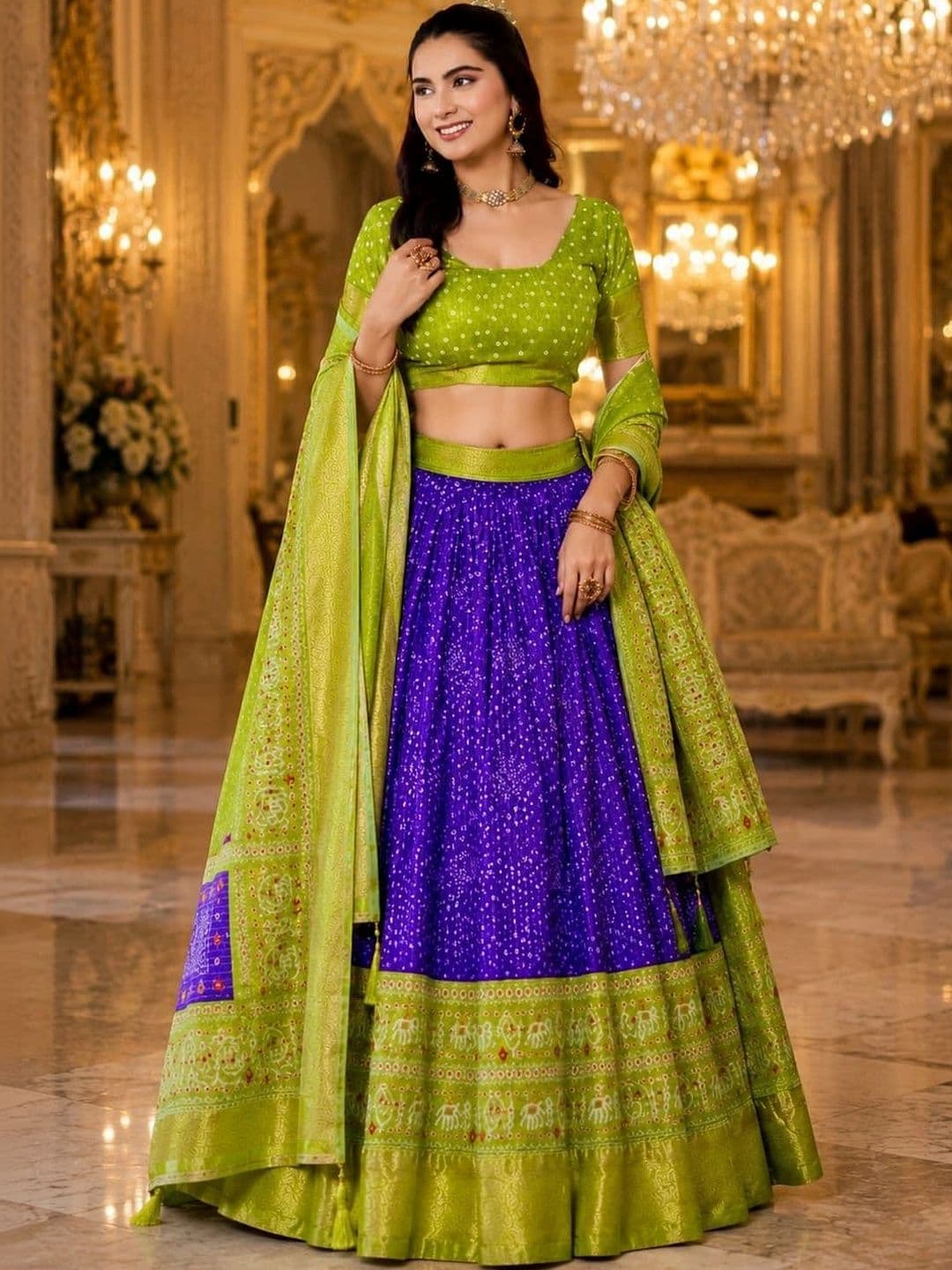 House of Pataudi Printed Semi-Stitched Lehenga & Unstitched Blouse - view 1