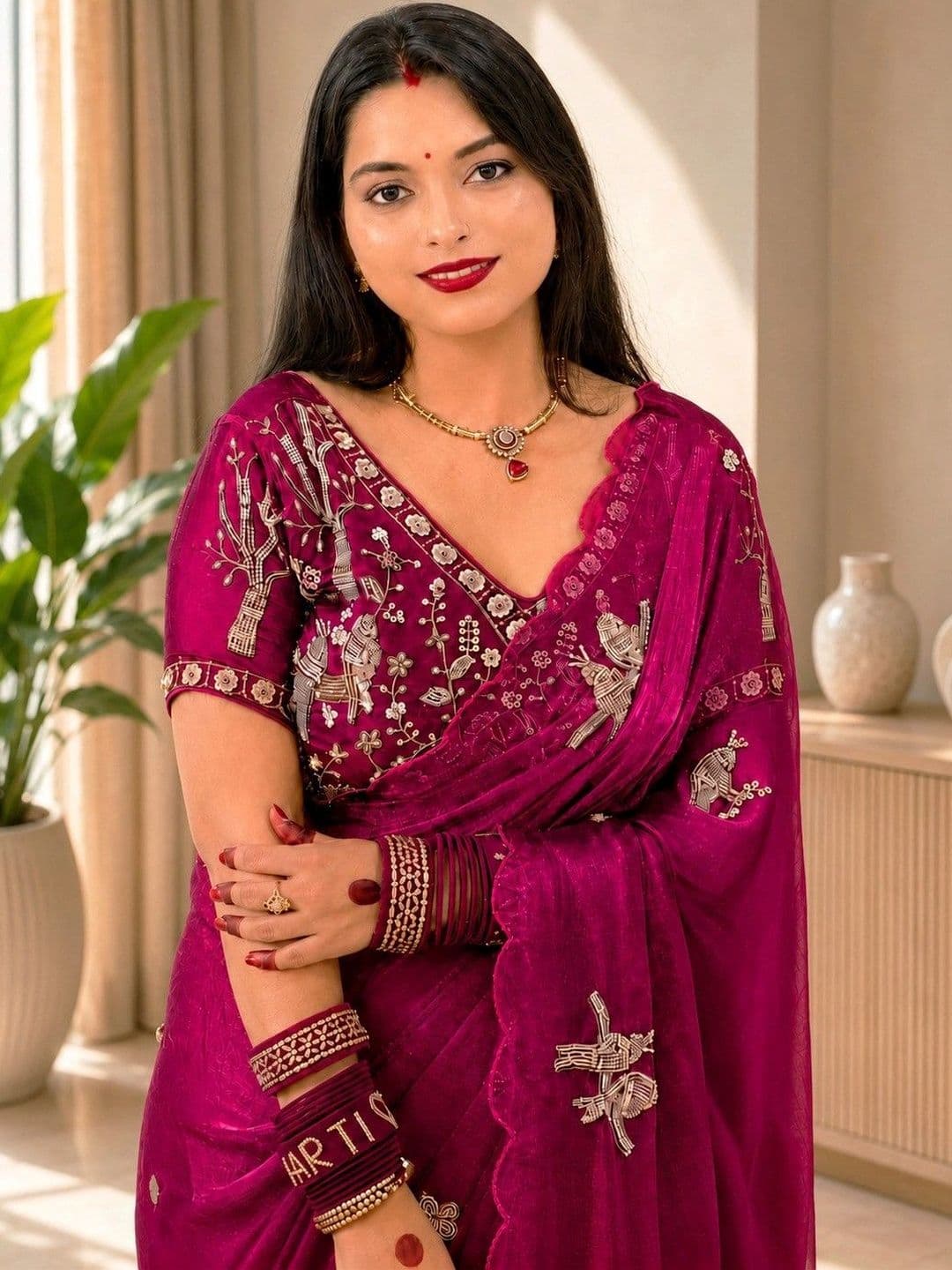 R K ENTERPRISE Embroidered Satin Saree thumbnail 3