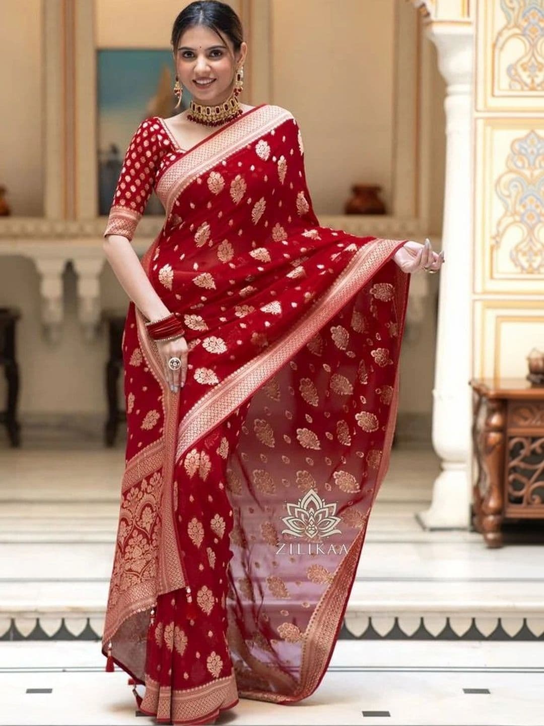 revika Woven Design Zari Art Silk Designer Kanjeevaram Saree - view 1