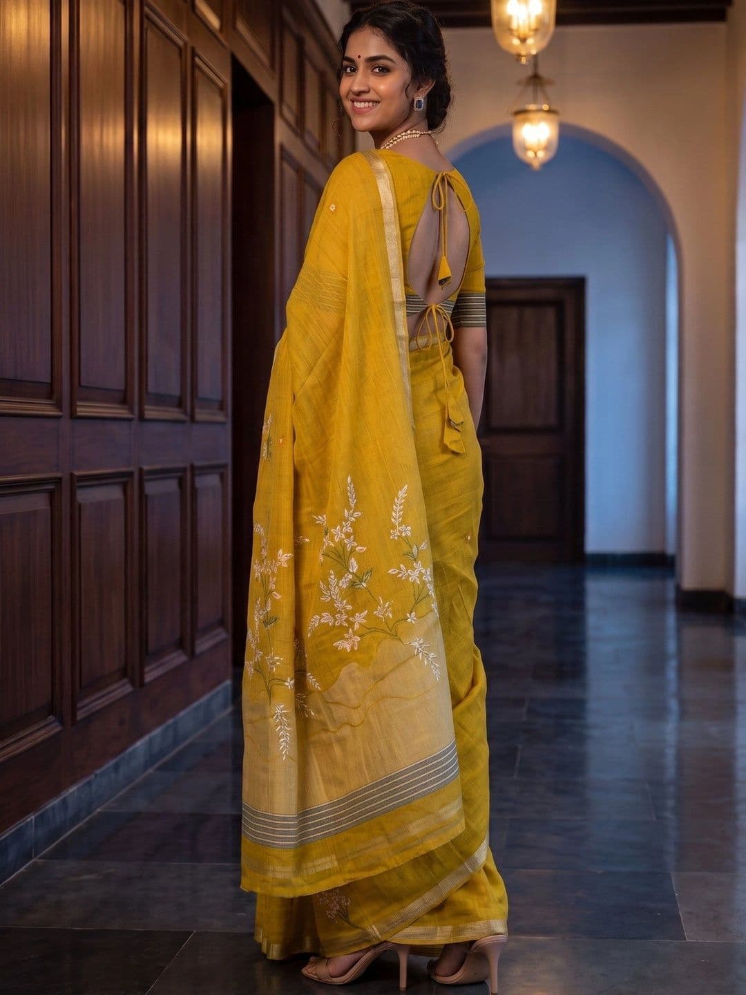 MIMOSA Floral Zari Art Silk Banarasi Saree thumbnail 3