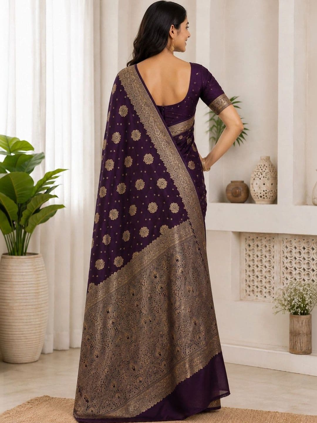 KRISHNA KURTIES Woven Design Zari Art Silk Banarasi Saree thumbnail 5