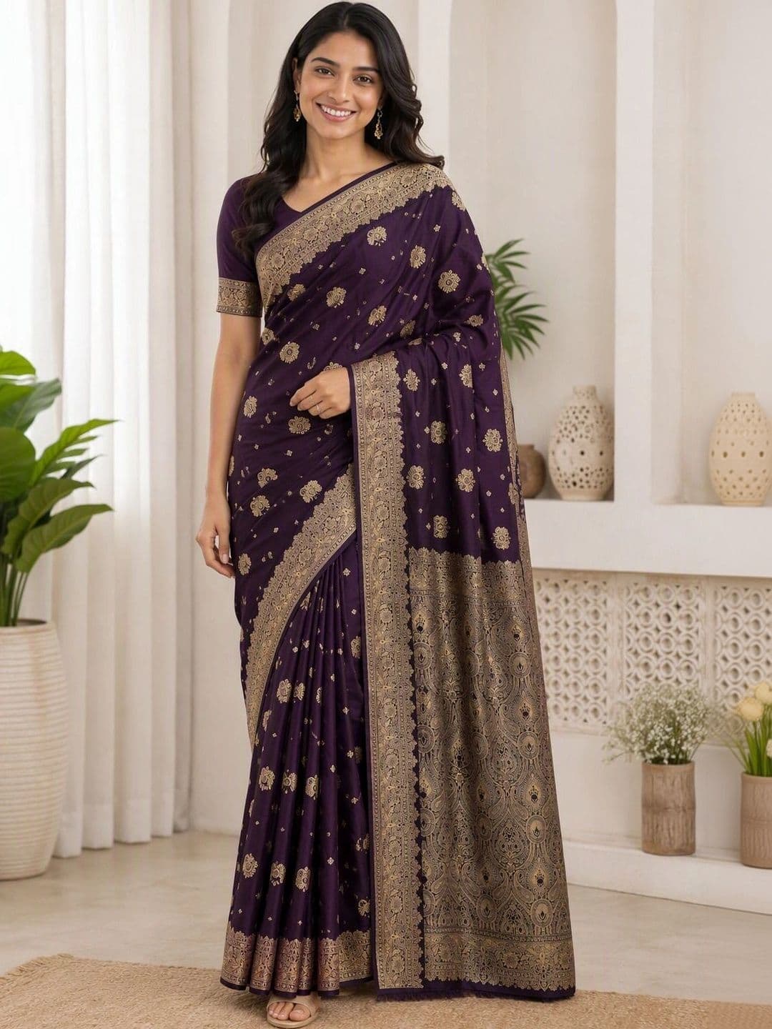 KRISHNA KURTIES Woven Design Zari Art Silk Banarasi Saree - view 1