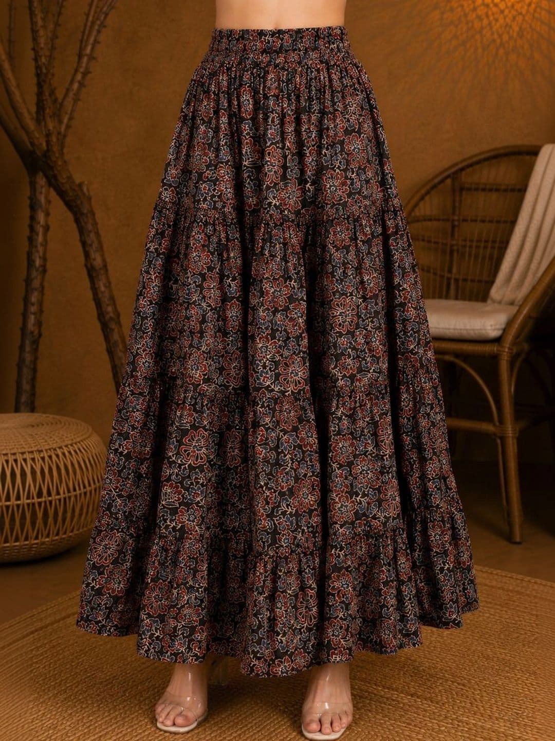 House of Sakhhi Women Pure Cotton Blend Floral Maxi Tiered Skirt thumbnail 5