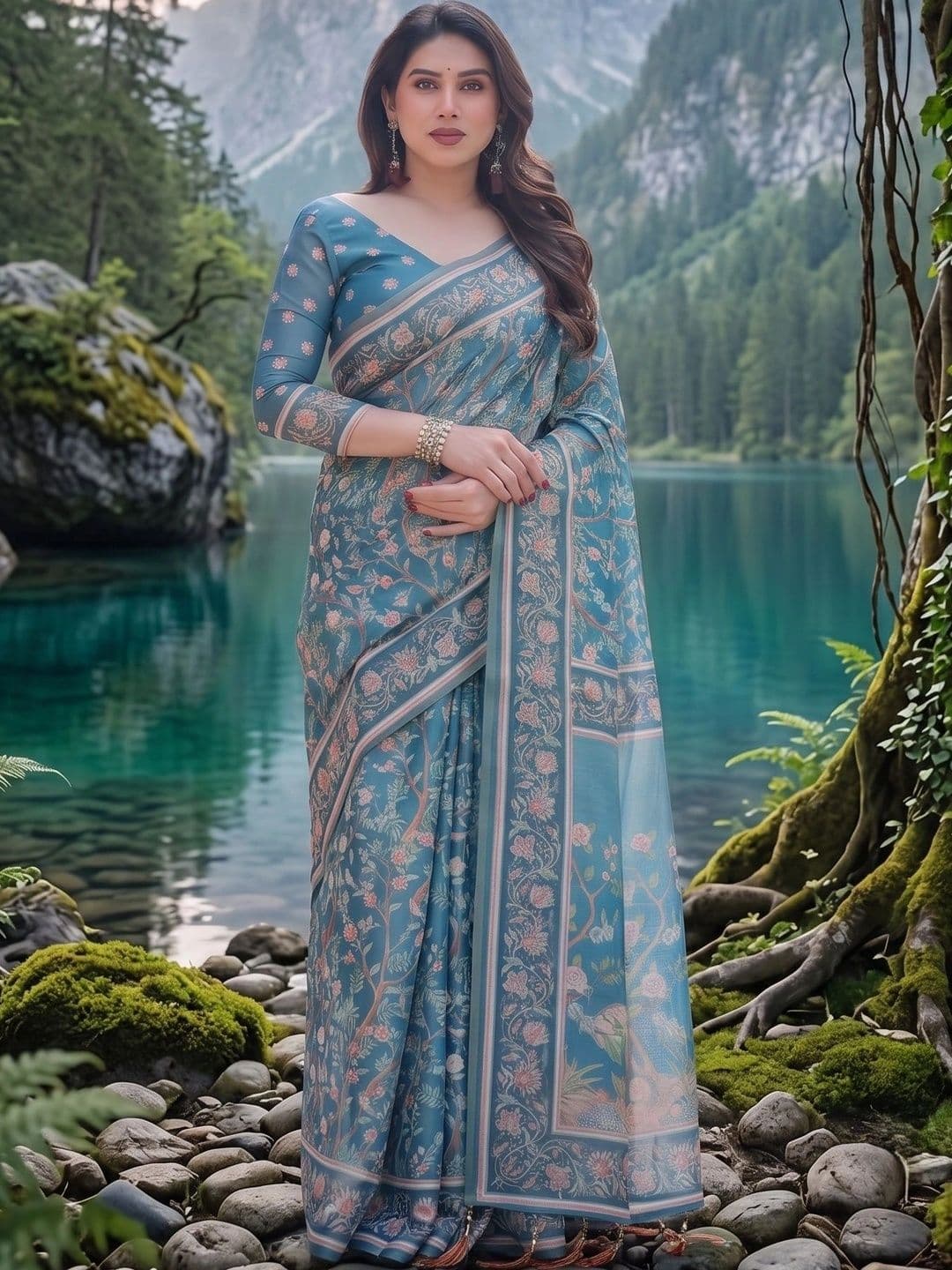 GMK Fashions Women Floral Zari Linen Blend Saree - view 1