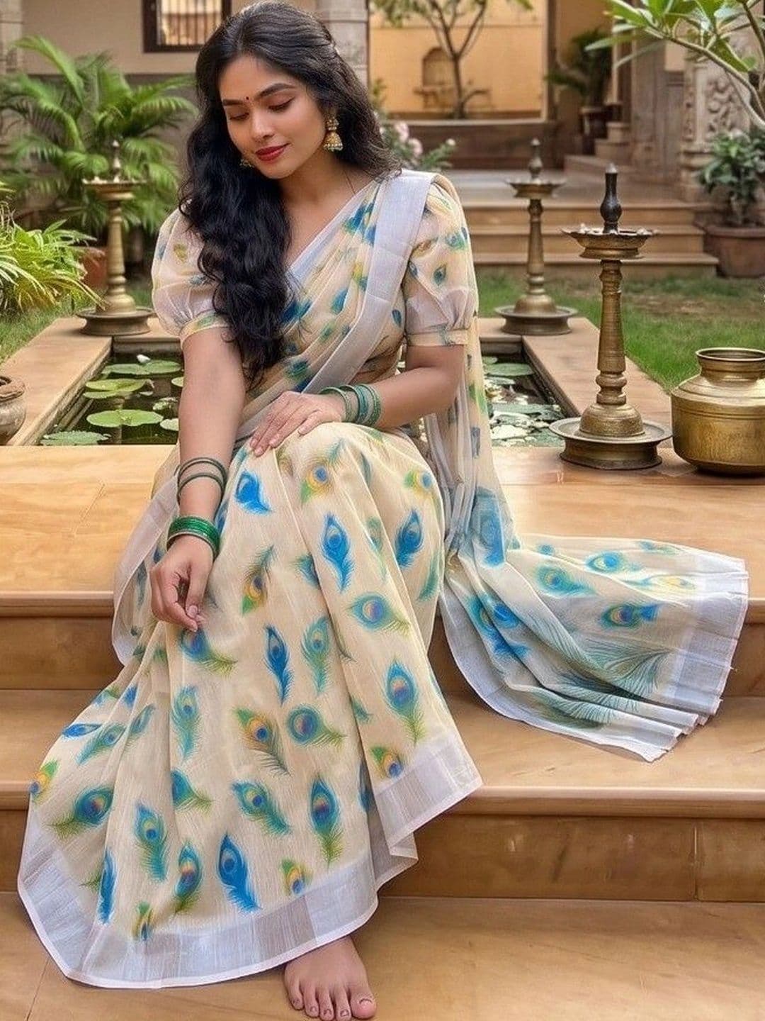 GMK Fashions Woven Design Zari Linen Blend Saree thumbnail 2