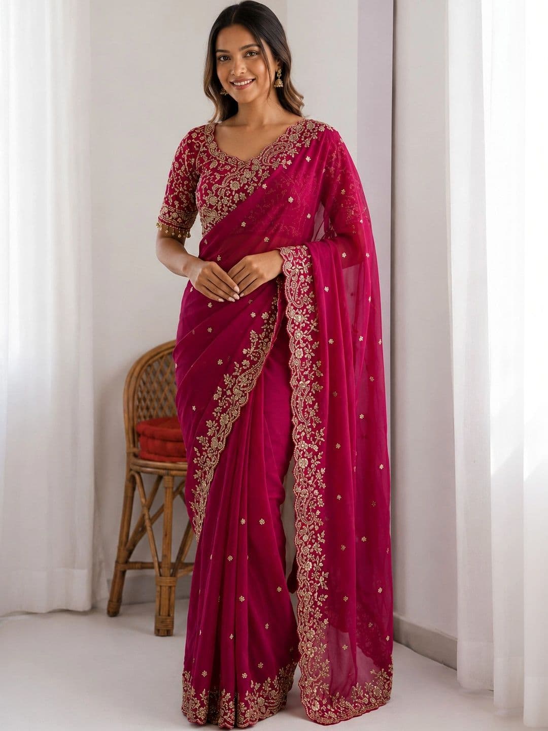 M DINESH & CO Embellished Embroidered Silk Blend Bandhani Saree - view 1